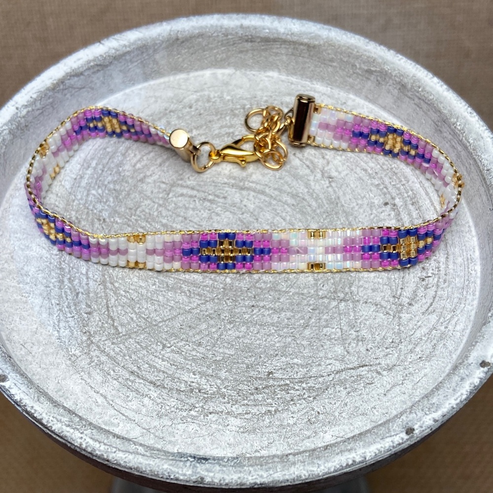 Bloom Purple and Gold Beaded Bracelet